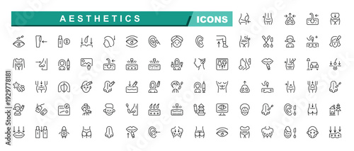 Aesthetics vector line icon set. Thin web icons. Vector collections. Beauty Care icon set. Includes symbols for cosmetic, health, spa, beauty care, salon and more.
