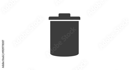 Black cylindrical container with lid.