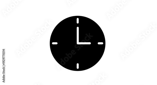 Black Clock Face Showing Quarter to One.