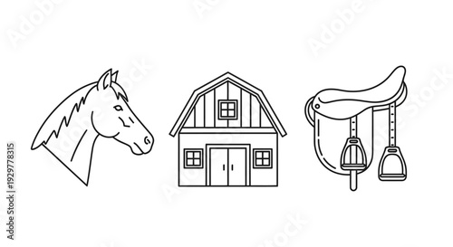 Horse Head House Saddle Line Art.