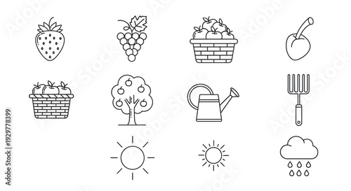 Set of Simple Line Drawn Gardening Icons.