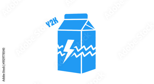 Blue Milk Carton with Lightning Bolt Icon.