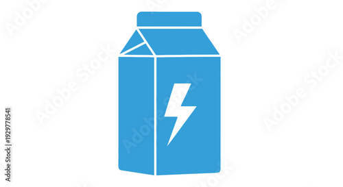 Blue Milk Carton with Lightning Bolt Symbol.