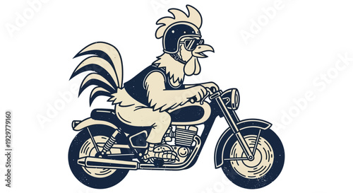 Vintage Rooster Biker Cruising on a Classic Motorcycle - Cool Animal Rider Graphic