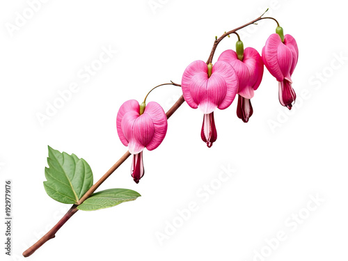 A close-up shot of a pink flower branch with green leaves, perfect for use in floral designs or as a decorative element