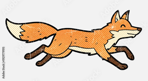 Joyful Vintage Cartoon Fox Illustration Running with a Playful Spirit