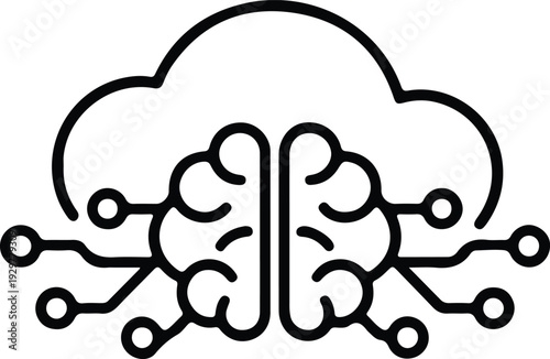 Brain with cloud and circuit board connections, symbolizing artificial intelligence and technology integration
