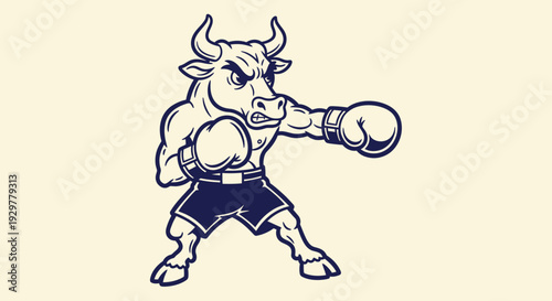 Powerful Bull Boxer Character Mascot Illustration for Sports Team or Gym Branding