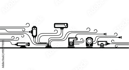 futuristic circuit board illustration with wires and microchips