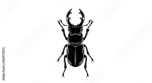Striking Black Stag Beetle Silhouette with Large Mandibles Illustrated