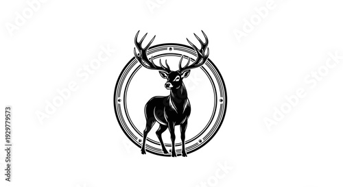 Majestic Stag Silhouette Emblem Elegant Deer with Antlers in Circular Design