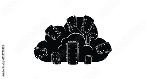 black cloud computing illustration with servers and data storage