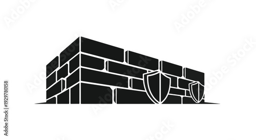 black brick wall with white shield and lock security concept
