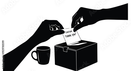 Voting ballot being placed in box with coffee cup