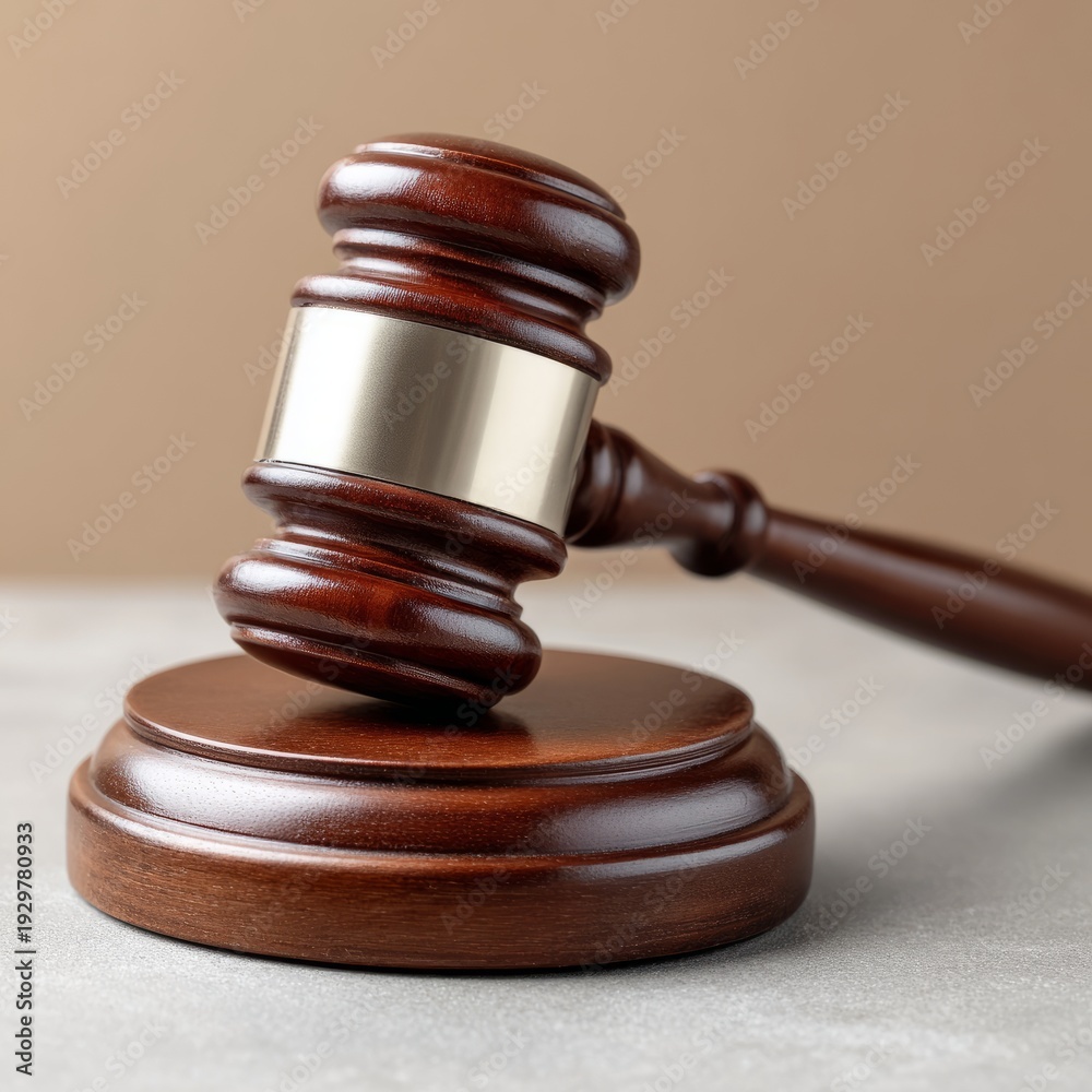 Fototapeta premium Wooden gavel striking sound block in court setting