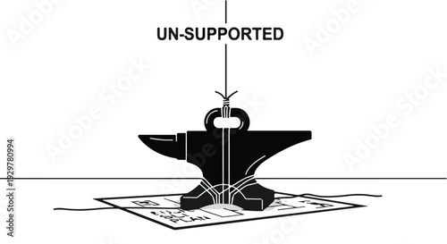 unsupported concept with anvil and broken chain on a document