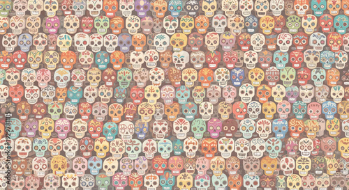Colorful dia de los muertos sugar skull pattern with traditional mexican design