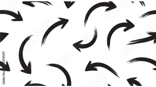 Dynamic pattern of hand-drawn brush stroke arrows creating a visual flow and directional guidance, perfect for backgrounds and creative graphic design projects