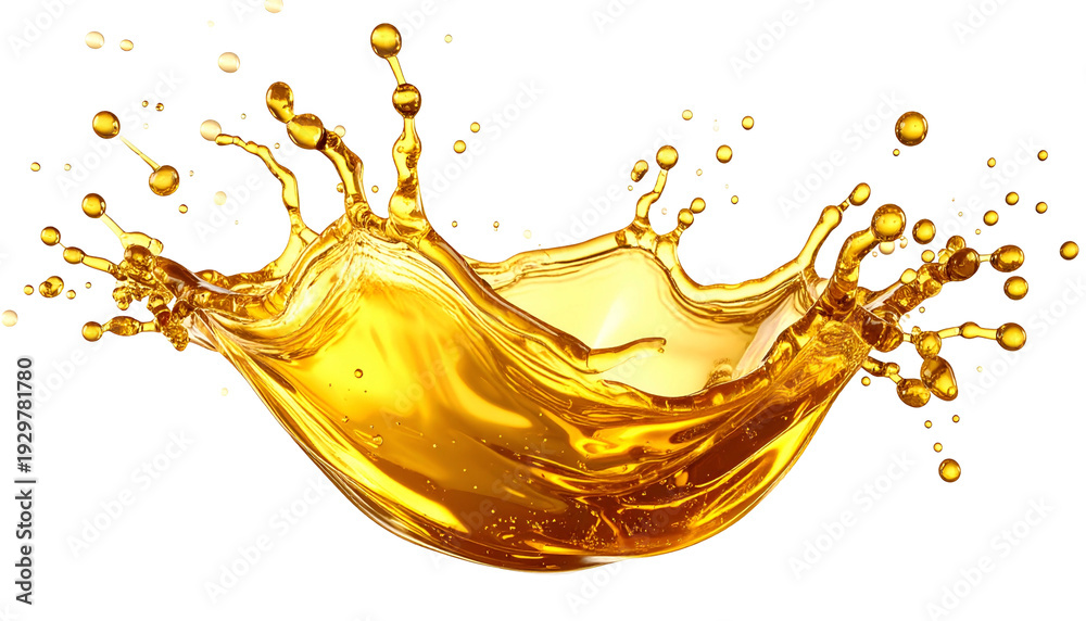 Fototapeta premium A vibrant splash of golden liquid, dynamically shaped with droplets and a reflective surface