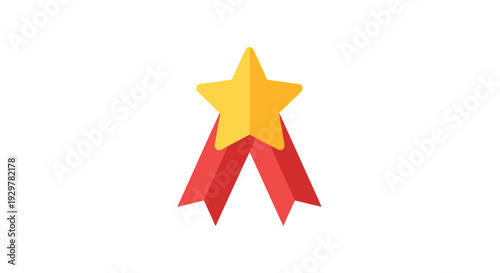 Golden Star Award Ribbon Icon Symbol.