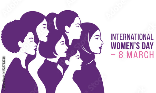 International women’s day abstract female portrait illustration celebrating diversity, empowerment, inclusion and modern woman identity on march 8