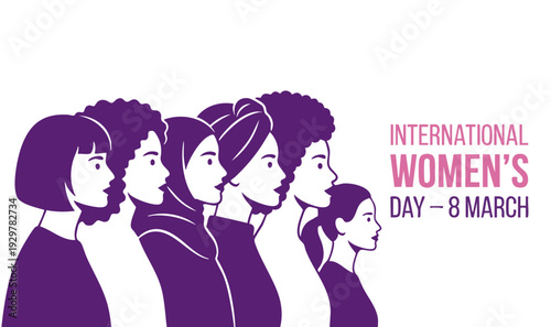 International women’s day abstract female portrait illustration celebrating diversity, empowerment, inclusion and modern woman identity on march 8