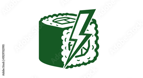 Green sushi roll with lightning bolt.