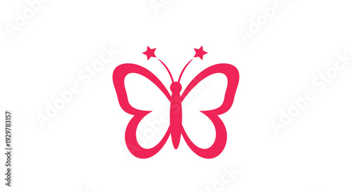 Pink Butterfly Illustration with Stars Antennae.