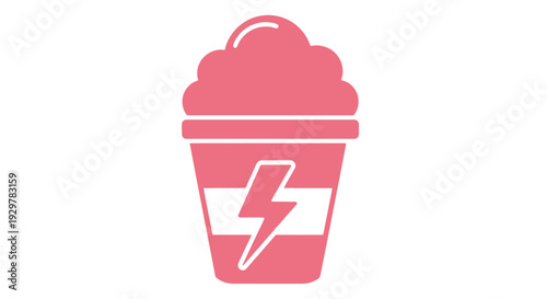 Pink Coffee Cup with Lightning Bolt Logo.
