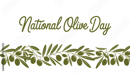 National Olive Day celebration with olive branch and leaves on white background