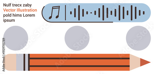 Music production, creativity, content design, multimedia, education, digital sound editing. Visual of audio waveform, musical note pencil abstract circles. Music production and creativity