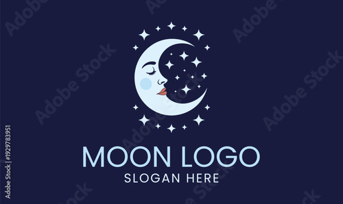 Half Moon Crescent Logo Design, Sweet Dreams Moon Vector Illustration