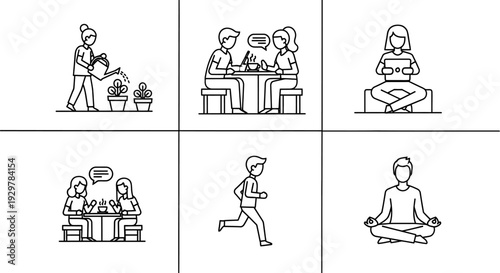 people engaging in various office and wellness activities