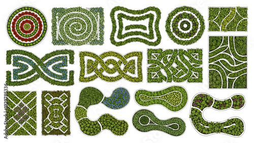 Garden Flower Bed Patterns and Textures Plan View Outline Landscape Design Vector Bundle