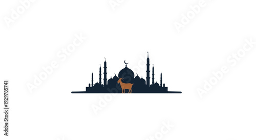 Silhouette of Mosque with Domes and Minarets.