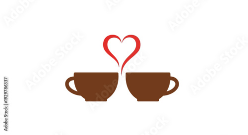 Two Coffee Cups with Heart Shape.