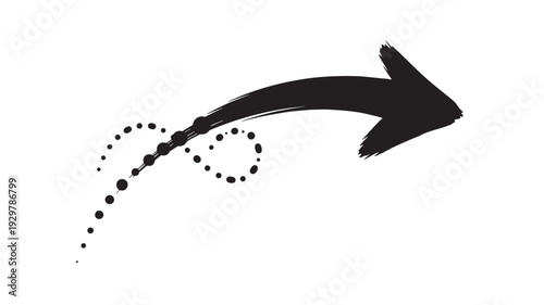 A black arrow pointing to the right with a trail of dots, symbolizing direction and movement in a simple illustration