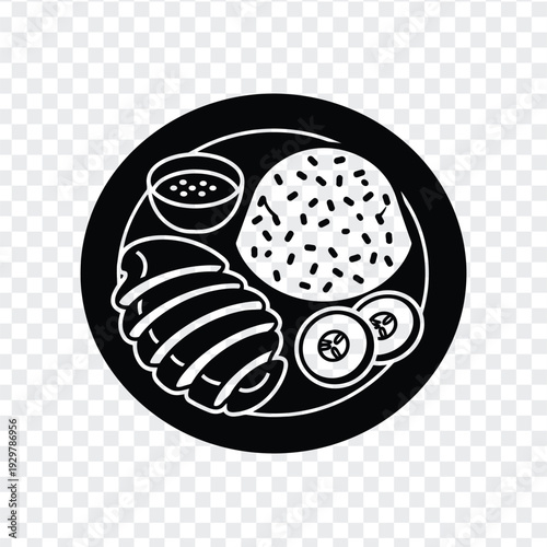 Black plate with croissant, sesame seed bun, and sliced vegetables