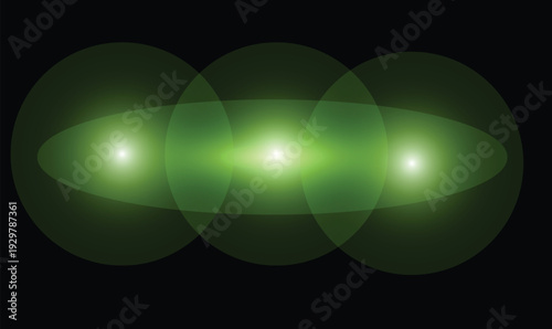 Glowing green light effect with three radiant orbs on black background