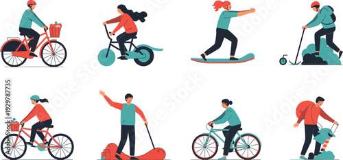 People engaging in various recreational activities on different types of vehicles
