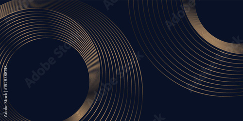 Round frame colorful gold black light isolated on dark background. Abstract circles lines pattern. Vector illustration concept for music, digital, modern science, vector