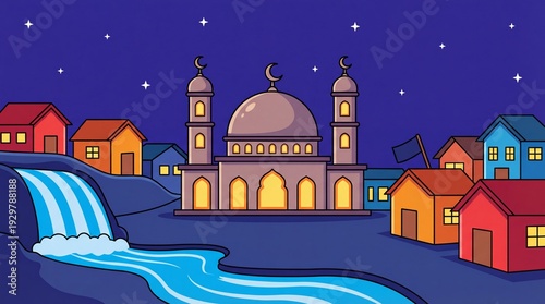 mosque landscape with moon