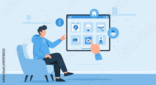 Smart Home Control Interface on Tablet, Person Interacting with App