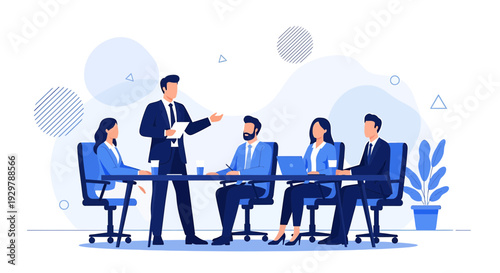 Team Meeting Presentation with Leader at Table, Corporate Strategy Discussion