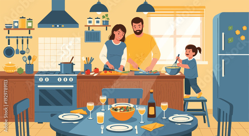 Family cooking together in a modern kitchen