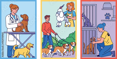 Veterinary and animal care professions illustrated
