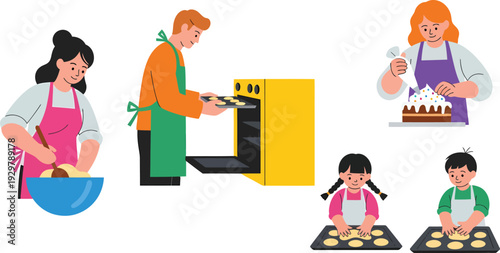 Family baking together in a kitchen