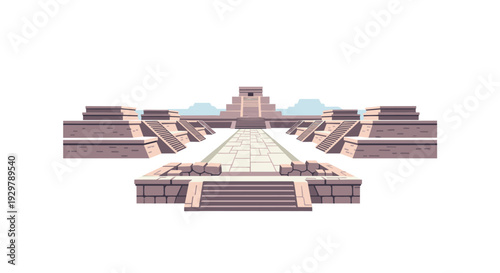 Ancient mesoamerican pyramid in flat style with stone pathway