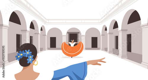 Flamenco dance in elegant spanish courtyard