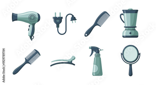 Collection of modern hair and beauty salon tools in flat design